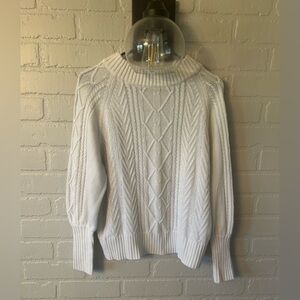 Elegant Cable Knit Turtleneck Sweater. Cozy Cream Fall Sweater
